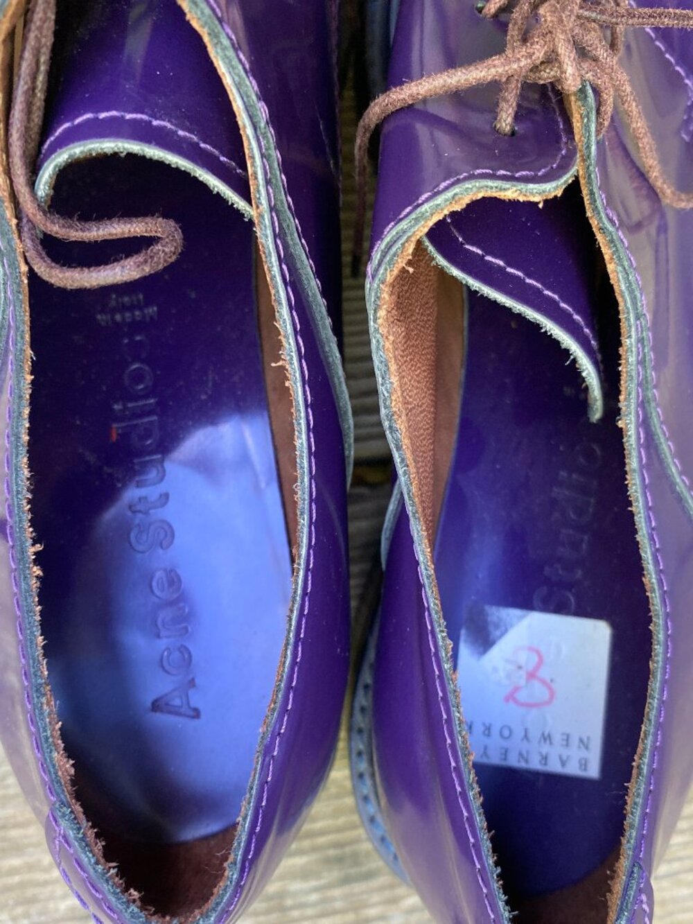 ACNE Studios Purple Leather Patent Lark Oxford Pointy Shoes -Size 38 Euro/8 USA - Picture 3 of 8
